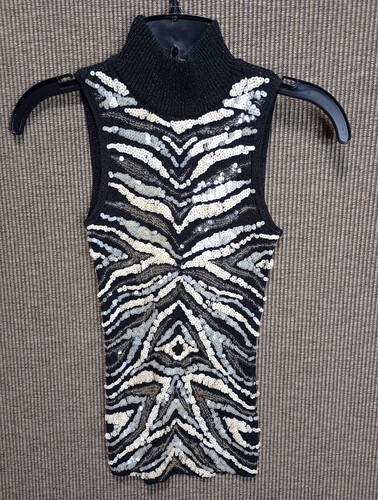 Cache Vintage Y2K Zebra Sequin Print High Neck Tank Top Size Small Fits Tight - Picture 2 of 10