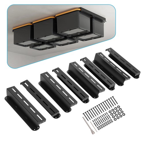 6-Bins(8PKS) New Overhead Garage Storage Bin Racks For Tote Containers - Black