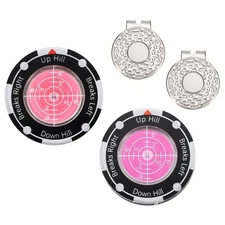2Pcs Golf Green Reader, Golf Ball Marker with Cap Clip, Pink， Pink Red