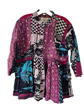 Kantha Jacket Peplum Sz 2 Boho Reversible 3 Buttons Handmade Boho Festival