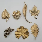 VTG MCM Designer Leaf Brooch Lot TRIFARI Coro ART Charel Goldette BSK Set of 7