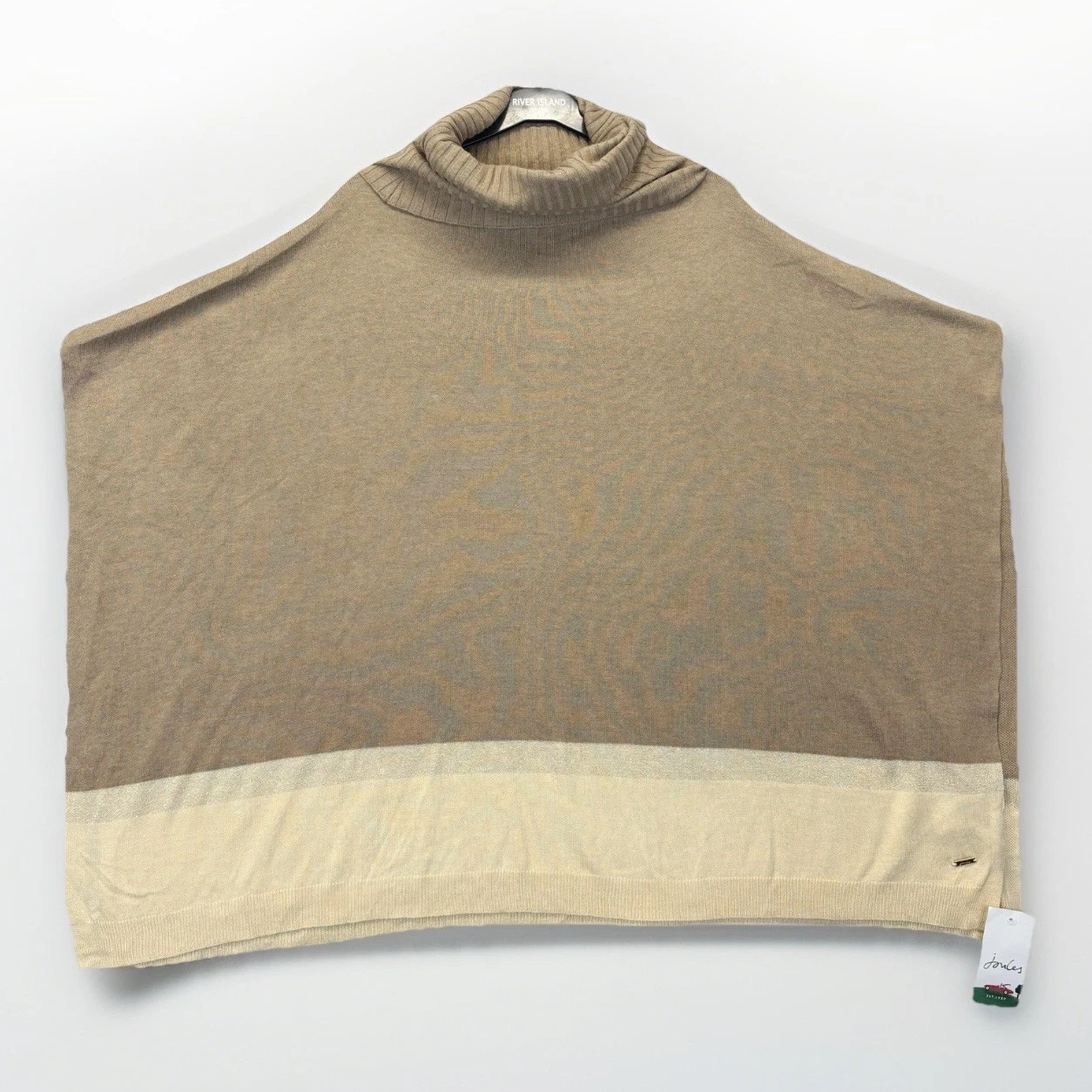 Joules Kari Knitted Poncho One Size In Sand Cowl Neck New With Defects New