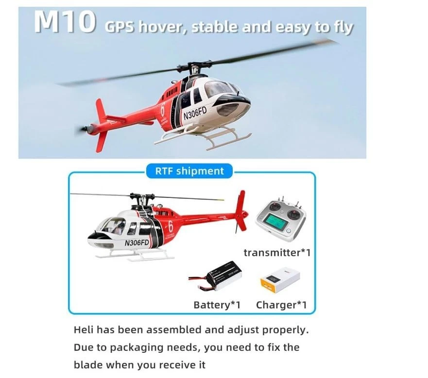Fly Wing Bell 206 V3 6 canales 3D GPS retorno automático 4 hojas RC RTF helicóptero enchufe de EE. UU. Foto 3 de 4