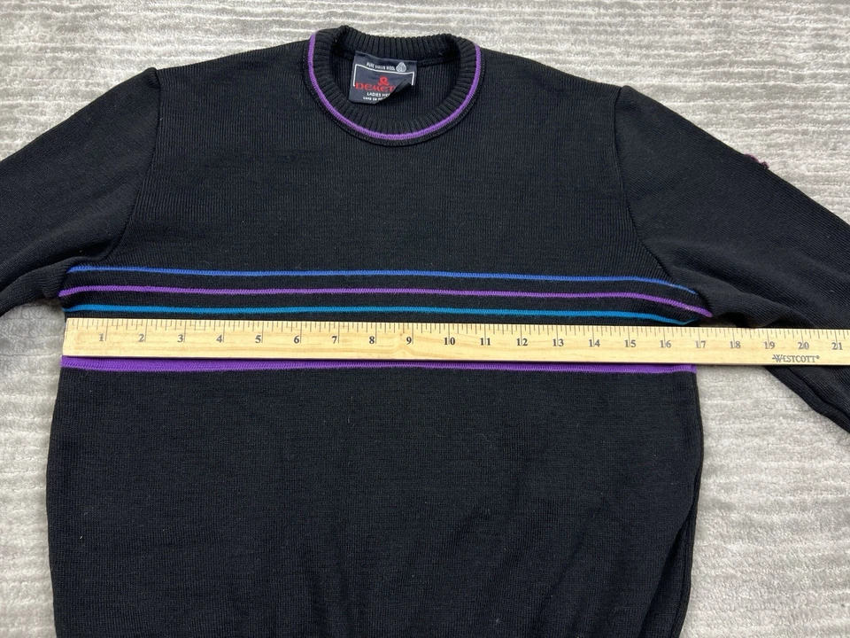 Suéter De Colección Demetre Lana Virgen Mediano Negro Púrpura Esquí Nórdico Años 80 Cinta Foto 4 de 4