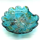 VTG Murano Tutti Frutti Art Glass Bowl ~ Turquoise w/ Gold & Silver Flake 9"