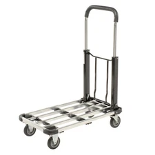 Folding Platform Truck Telescopic Aluminum Deck 4" Rubber Wheels 300 Lb.