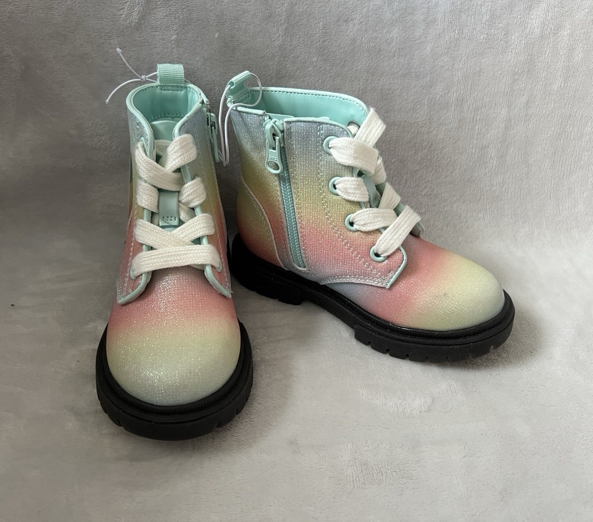 Rainbow Toddler Girl Glitter Boots Cat Jack Combat Boots Amaya