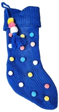 Soft Knit Colorful Mini Pom Dots Tasseled Christmas Holiday Stocking Decoration