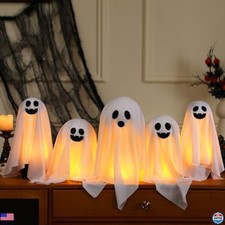Set of 5 Halloween Ghost Decorations - 14", 11", 9" Centerpieces with LED