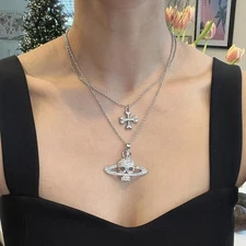 Vivienne Westwood Nana Y2K Crystal Skull With Cross Double necklace sets #222