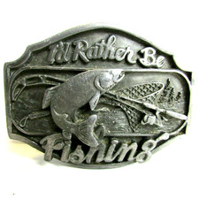 "I'D RATHER BE FISHING" Vintage Arroyo Grande Belt Buckle AG26 USA Pewter Sports