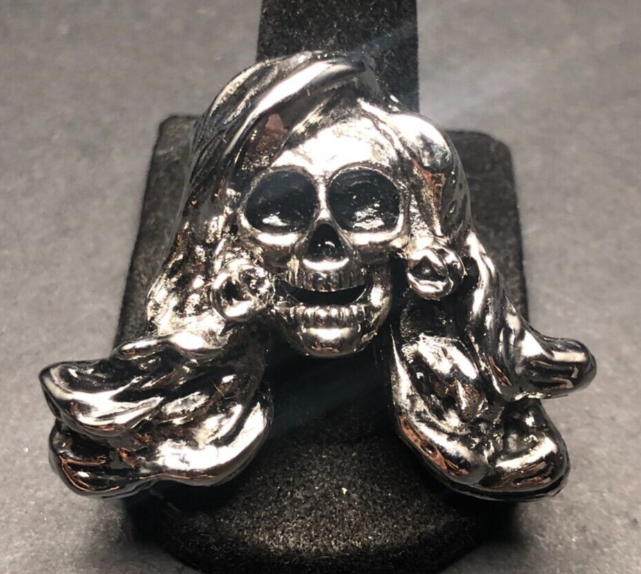 Vintage Antique Silver Tone Skeleton HEAVY HEAVY Ring - Size 8