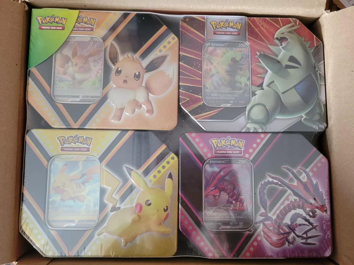 Pokemon 4 Pack V Tins – Pikachu, Eternatus, Eevee, Tyranitar