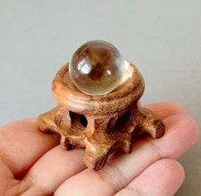 Miniature Crystal ball with wood stand, witch sphere amulet for dollhouse wizart