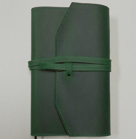 Custom green H65 cow leather notebook cover case with holder-image