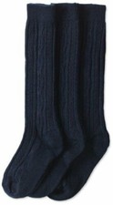 Jefferies L128607 Socks Navy Blue 3-Pair Cable Knee High Socks Girl's Size XL