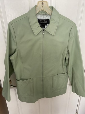 TERRY LEWIS QUALITY Seafoam Green Leather Jacket Blazer Casual Career SZ Large