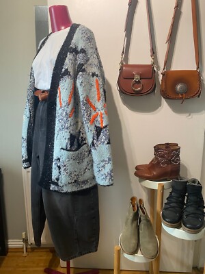 ZARA Chunky Cardigan Blue, White, Orange Black with