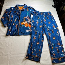 Space Jam Looney Tunes Basketball Soft Flannel 2-Piece Pajamas Kids Size 6/7 EUC