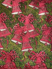 VTG CHRISTMAS FUCHSIA BELLS GREEN HOLLY FOIL WRAPPING PAPER GIFT WRAP 1960