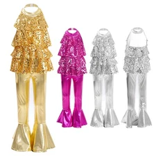 Kids Girls Bodysuit Princess Leotard And Pants Street Unitard Sequin Modern Hem