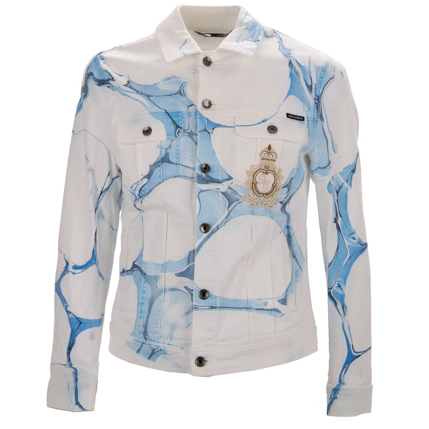 DOLCE & GABBANA Gio Ponti Denim Jeans Jacket DG Crown Pearl Logo Blue White 48 M