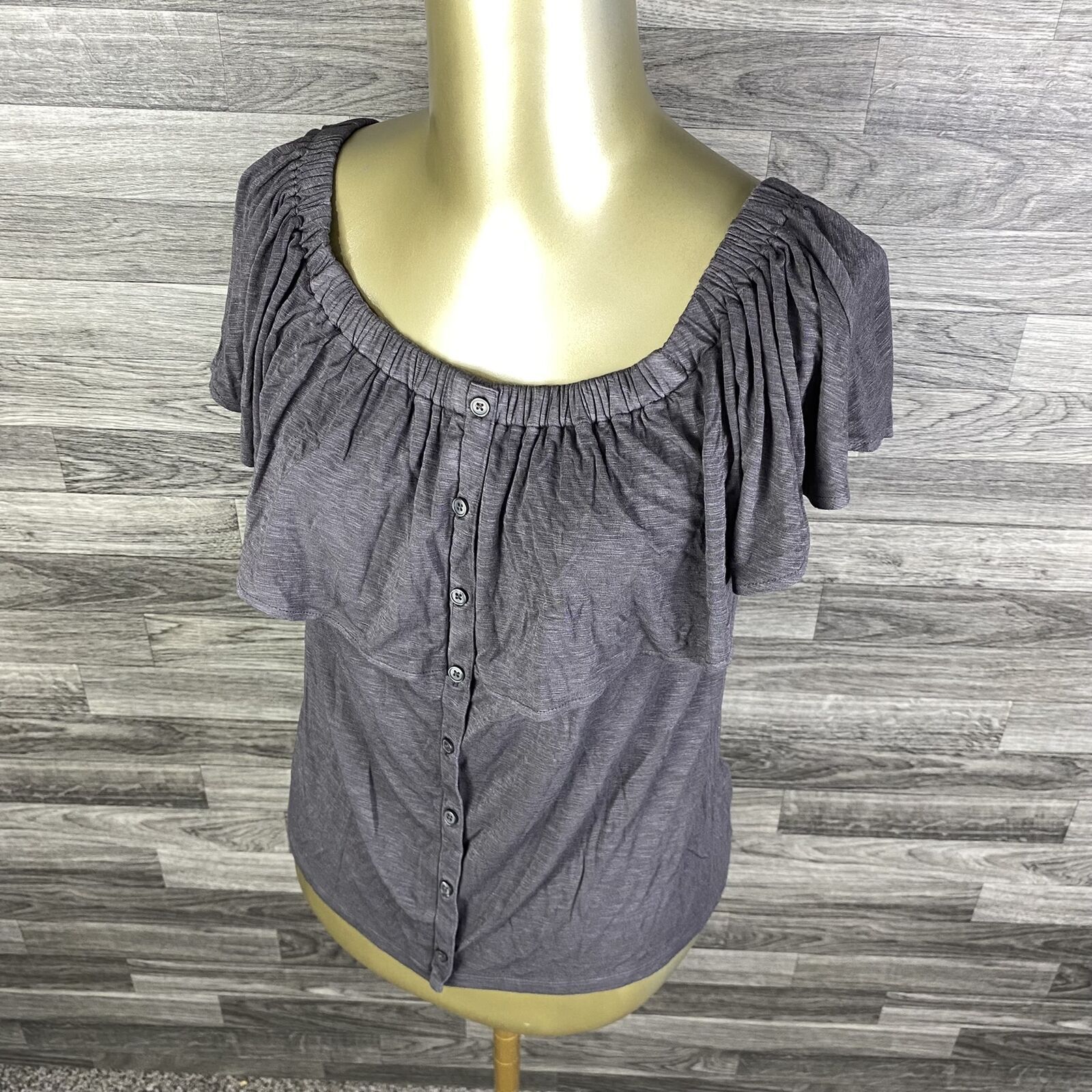 AMERICAN EAGLE Round Neck Button Down Ruffle Gray… - image 1