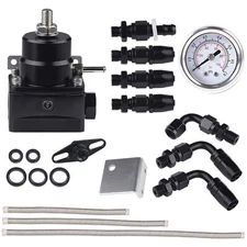 Black 6AN Adjustable Fuel Pressure Regulator Kit Oil 30-70psi Gauge