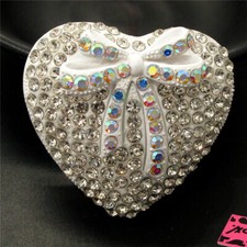 White Enamel Sweet Love Heart Crystal Fashion Women Charm Brooch Pin Gift
