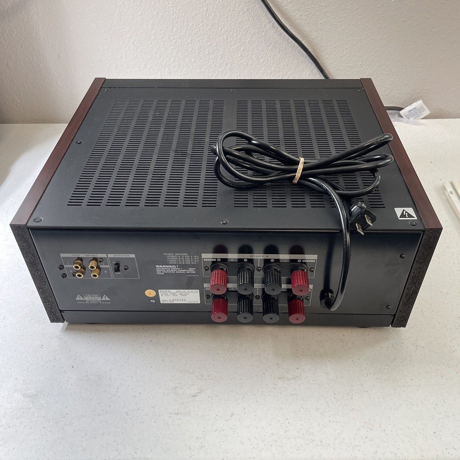 Vintage 87 Sony TAN77ES Power Amplifier Wood Sided Glass Front W