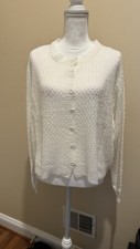 Women's Button-Front Cropped Relaxed Knit Long Sleeves Cardigan White XL NWOT
