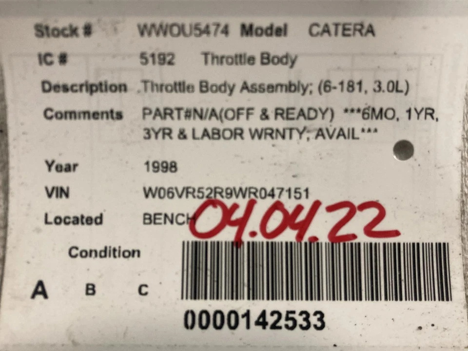 Used Fuel Injection Throttle Body fits: 1998 Cadillac Catera Throttle Body Assem Foto 4 de 4