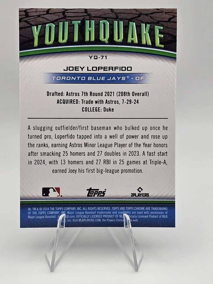 2024 Topps Chrome Update #YQ-71 Joey Loperfido Youthquake Refractor RC Blue Jays - Image 2 of 2