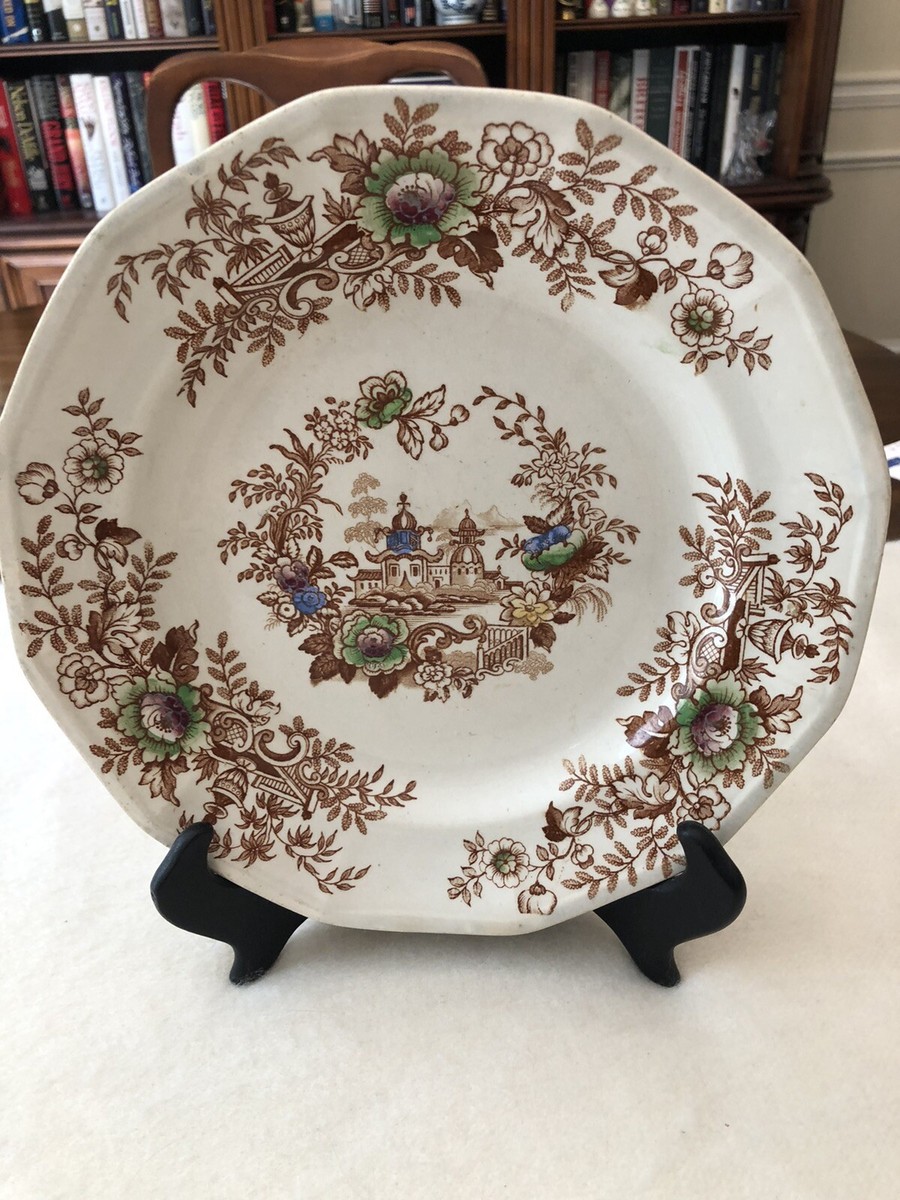 Antique brown Transferware Plate Ironstone China Plate J Antique brown Transferware Plate Ironstone China Plate J