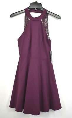 Lulus Womens Purple Solid Halter Sleeveless Hometown Girl Lace Skater Dress  S