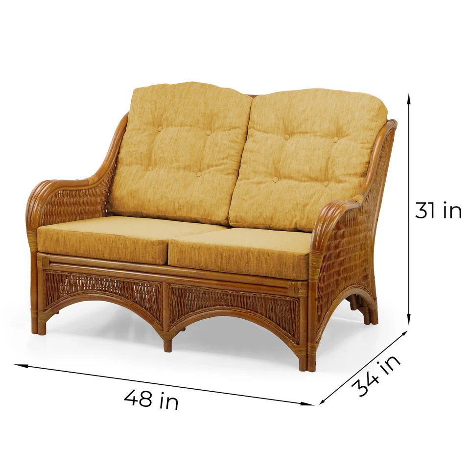 Джем натуральный ручной работы ротанг плетеный диван двухместный диван, светло-коричневая подушка - Изображение 2 из 4