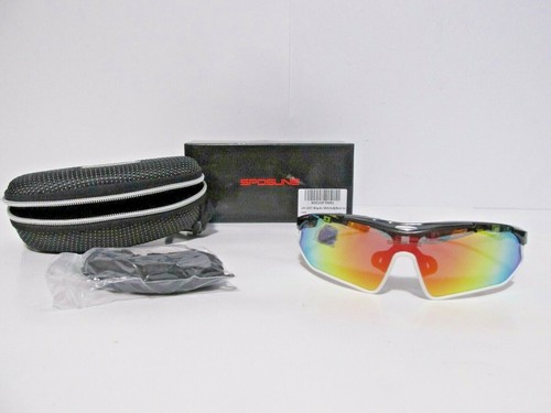 Sposline Unisex Polarized Sport Sunglasses Black + White & Red Lens - Picture 2 of 6