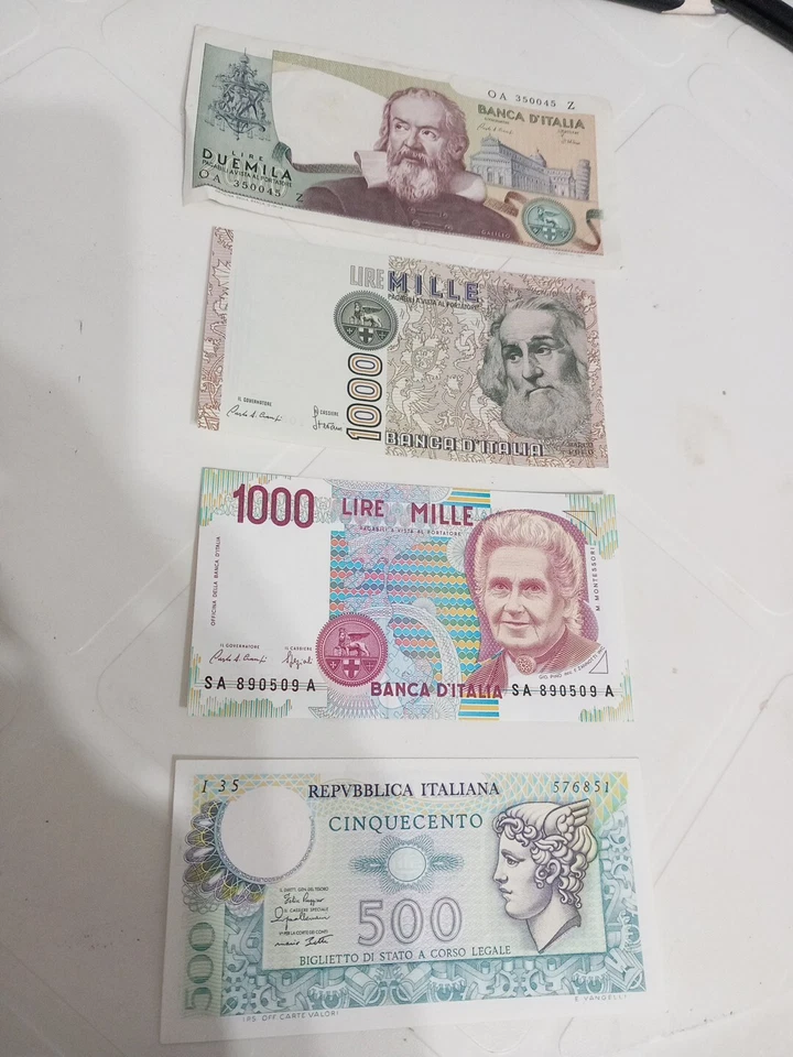 Lotto Banconote 4pz Fds Lira 2000 GALILEO 1000 GIUSEPPE VERDI 500 Mercurio - Bild 1 von 4