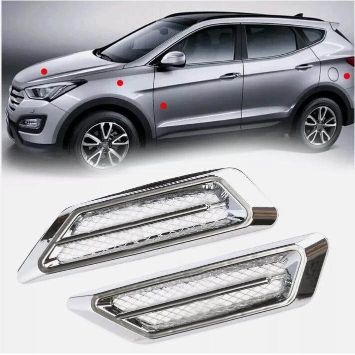 2 Chrome Car Air Flow Fender Vent Stickers Exterior Auto Accessories