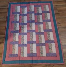 Quilted Handmade Baby Blanket Lap Blanket 46x35 Pink Green Top Embroidery