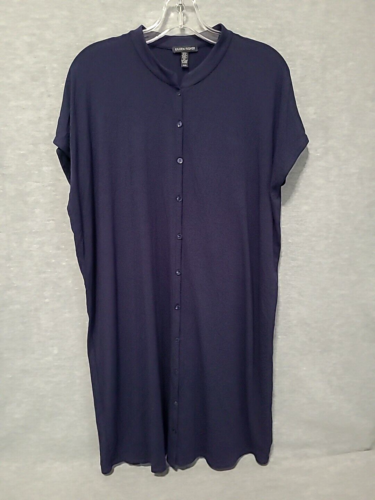 Eileen Fisher Navy Blue Button Up Shirt Dress Tunic Women's Size Medium M - Afbeelding 1 van 6