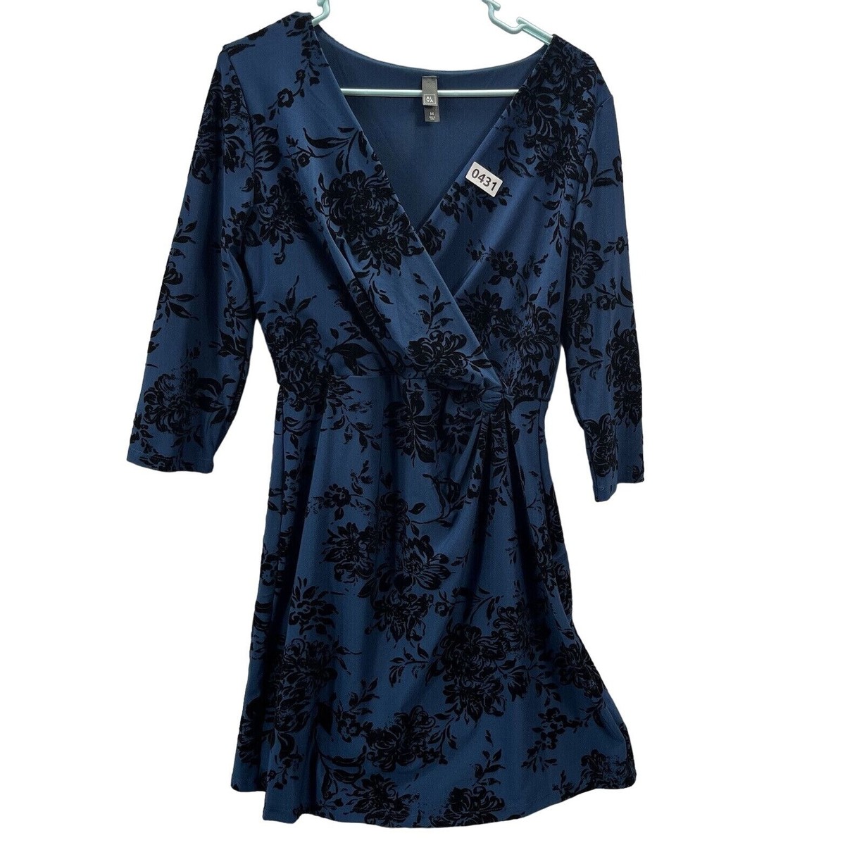 Alya Women's Velvety Floral Print Lined Side Knot Dress Navy Blue Size M Alya Women's Velvety Floral Print Lined Side Knot Dress Navy Blue Size M