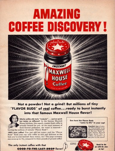 Maxwell House Instant Coffee Amazing Discovery Flavor Red Vintage Print Ad 1953