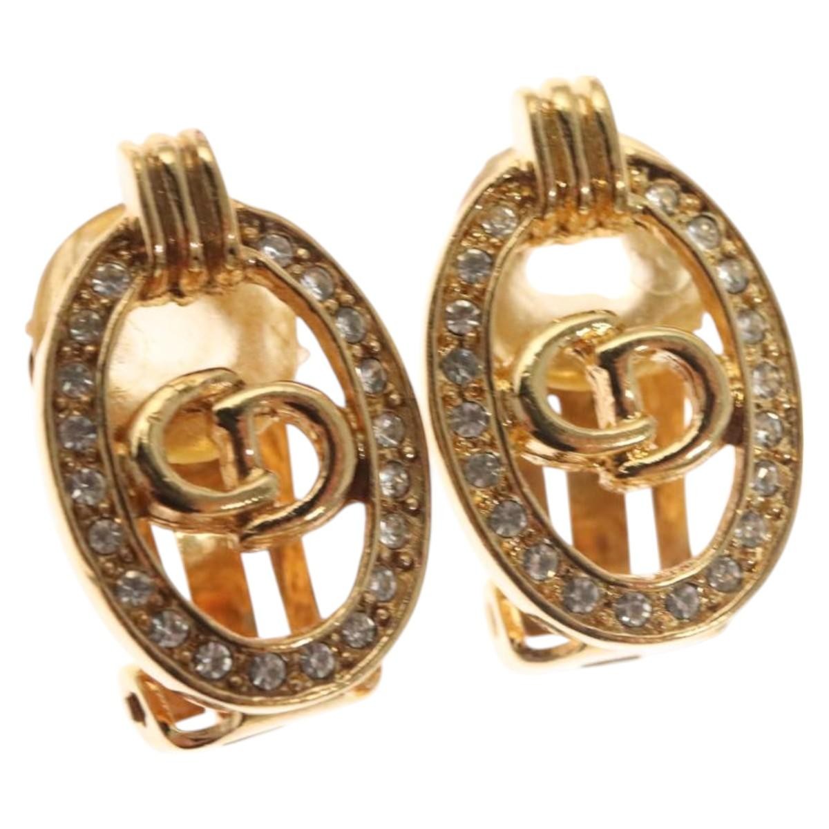 Christian Dior Petite Cd Round Earrings Metal And Crystals Gold Metal Earrings Jewelry Pre-Owned 372$