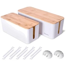 Elegant 2 Pack Wooden Style Cable Management Box for Clutter-Free Spaces