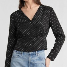 Madewell Rosalind Polka Dot Blouse Button Front Top L Black Lightweight Casual