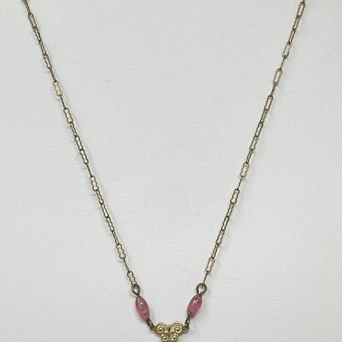 Vtg Art Deco Necklace Y Drop Gold Tone Chain Barrel Clasp Engraved Pendant 20" - Picture 4 of 12