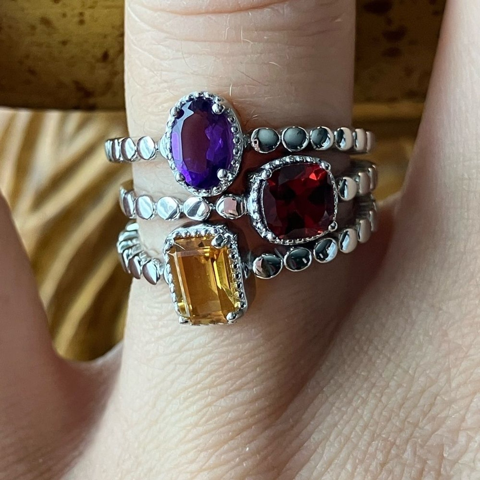 Multi Gemstone Stackable Ring Set Size 6