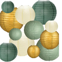 Papierlampions 12 StüCk SalbeigrüN Creme Gold 3 GrößEn 15
