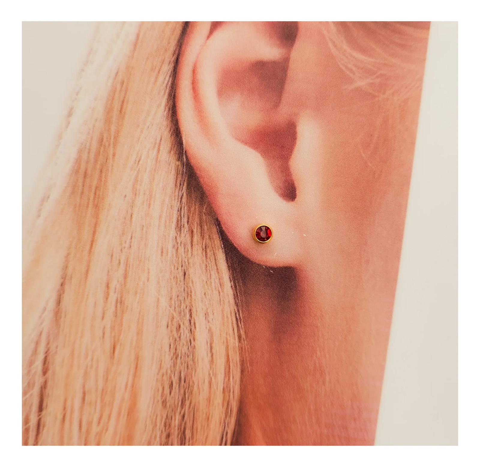9ct Yellow Gold Ruby Red Bezel Stud Earrings - image 9